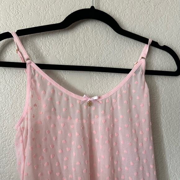 Y2K Daisy Fuentes Flocked Heart Mesh Fabric V-Neck Slip Dress Pink Size Large - Picture 4 of 6